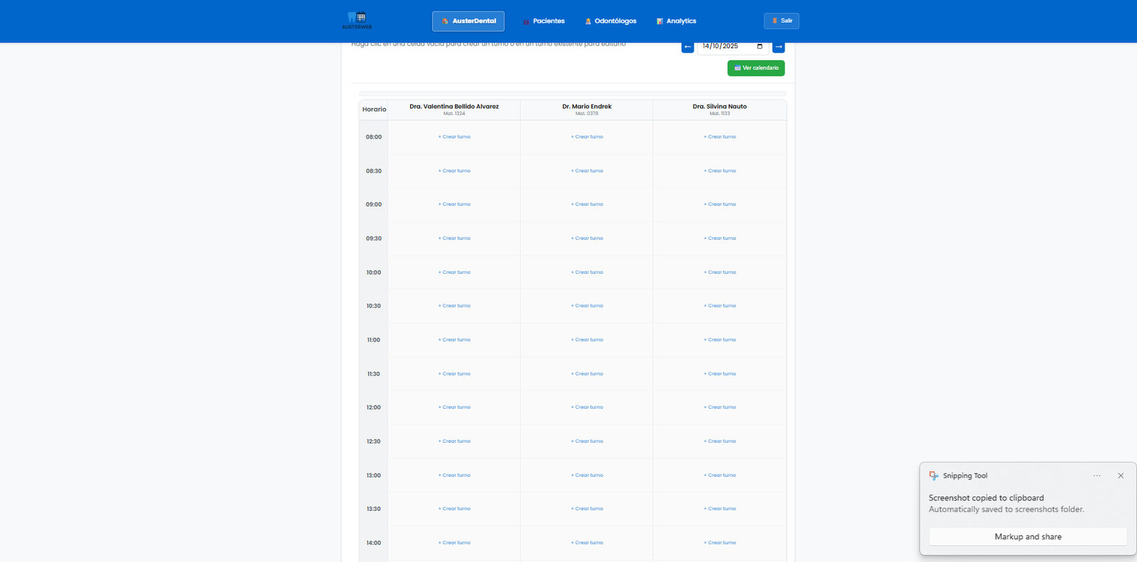 Dashboard de la Agenda